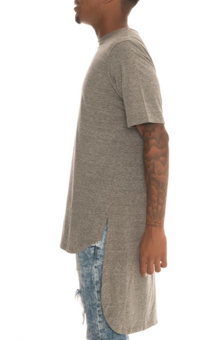 the Super Long Line Tall drop tail Tee in Dark Grey