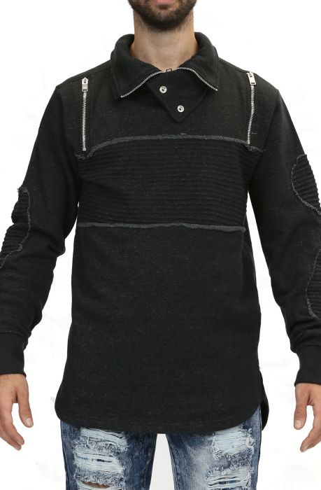 Patched Ski Neck Sweater in Black