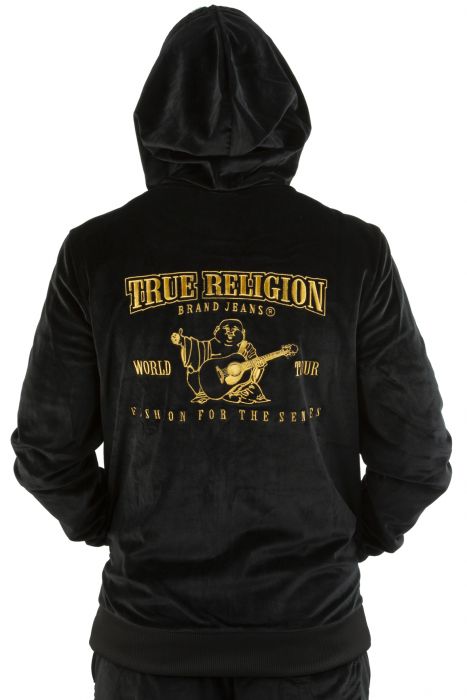 True Religion Men's Velour Zip Up Hoodie