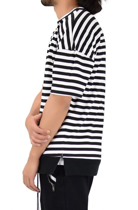 The Stripe Drop Shoulder Tee in Black and White