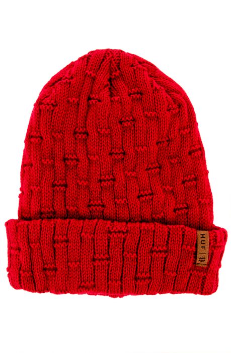 The Sinclair Contrast Stitch Beanie in Red