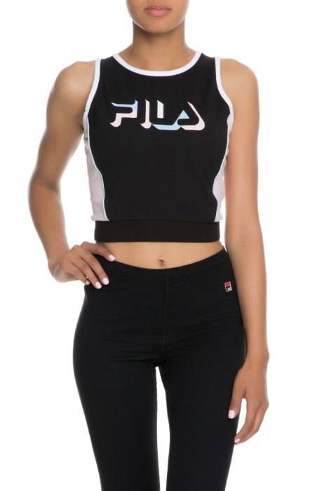 The Liana Crop Tank in Black, Rosa Bella, White and Skyway