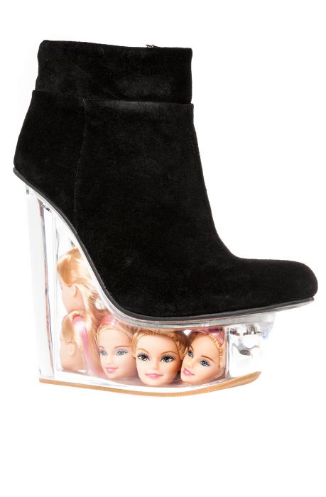 The Icy Shoe in Black Suede and Doll Heads