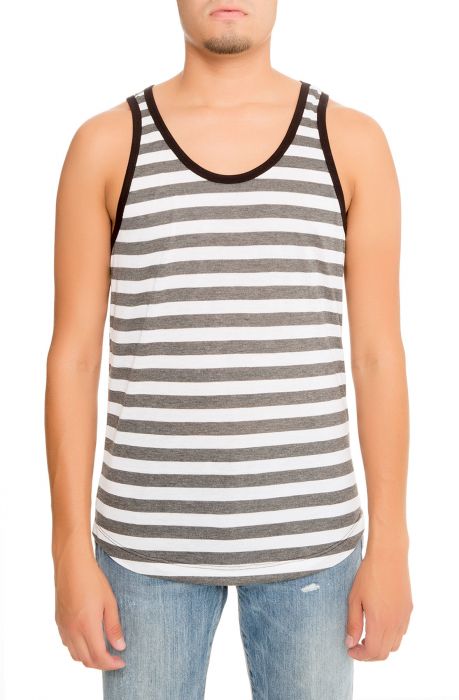 The Miller Striped Tank in Charcoal Grey