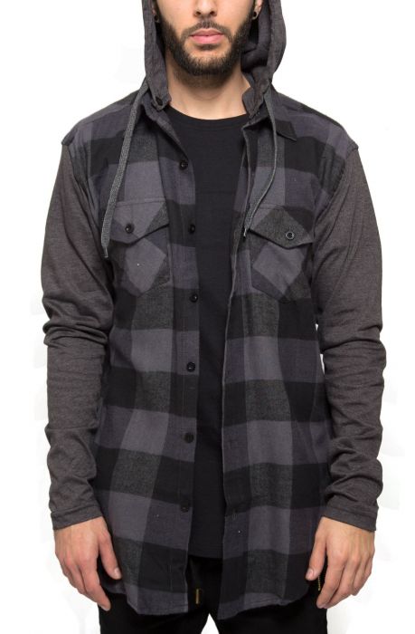 The Hoodie Flannel Shirt in Gray