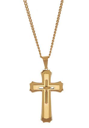 The Stainless Steel 3D Cross Pendant with 24