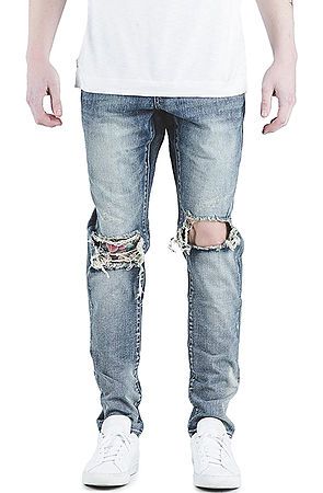 The Vinny Knee Ripped Washed Denim Jeans in Vintage Blue