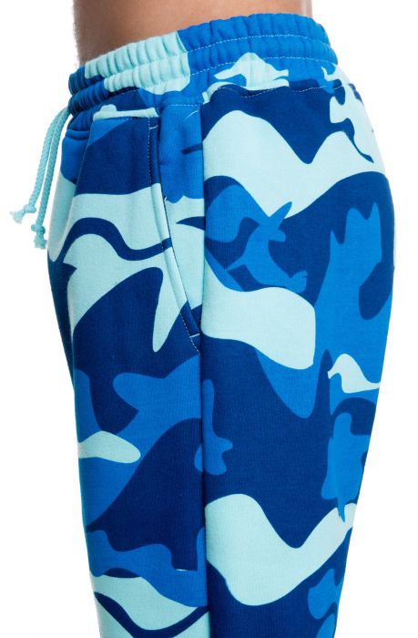 pink blue and white camo sweatpants