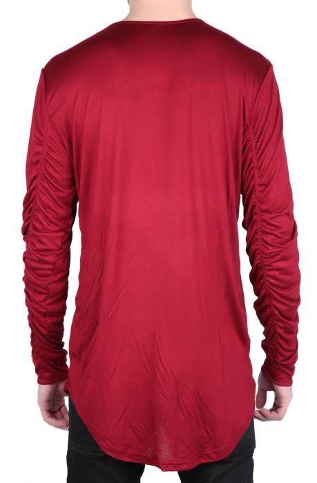 The Dyson Rouched Sleeve Sweater in Burgundy Terry