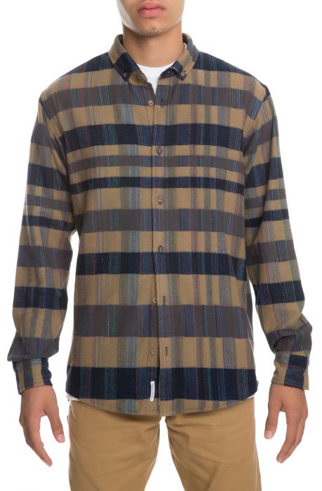 The Roderick Long Sleeve Buttondown Plaid in Navy Tan Combo