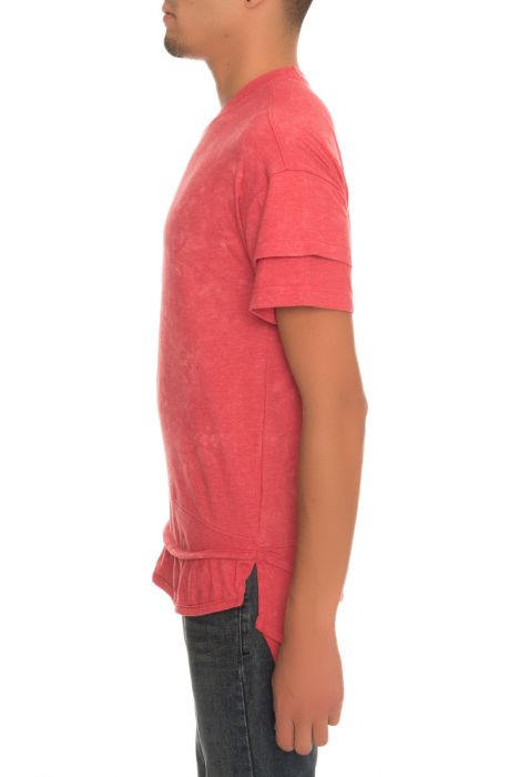 The Double Layered Acid Wash Long Tee in Red