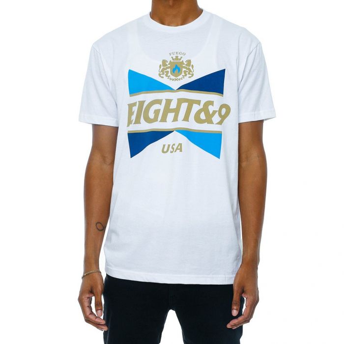 The No Squares T Shirt in White, Gold and French Blue