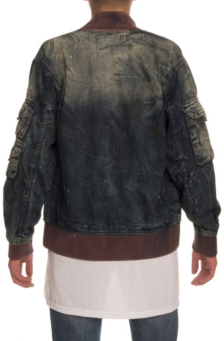 The Dante Destroyed Denim Bomber in Distressed Blue Distressed Blue