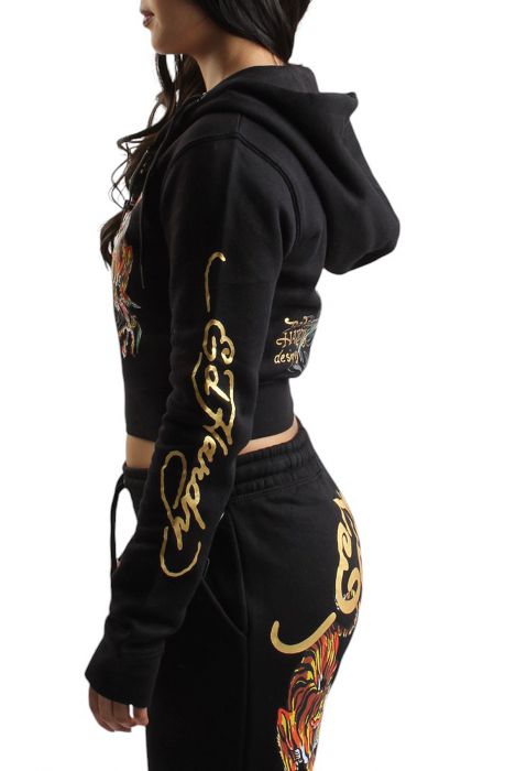 Tigers Orchid Black Crop Zip Hoodie