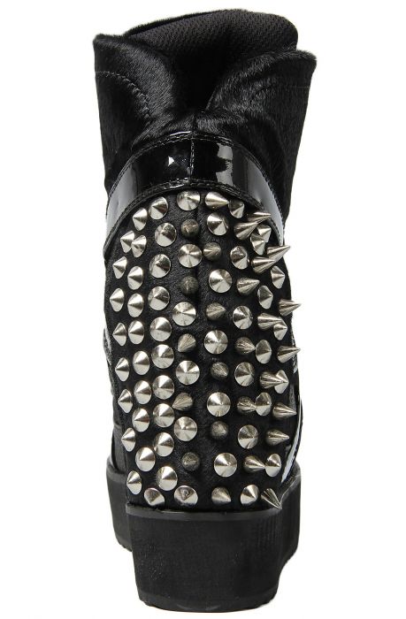 The Rodman Spike Sneaker in Black Pony Fur and Silver