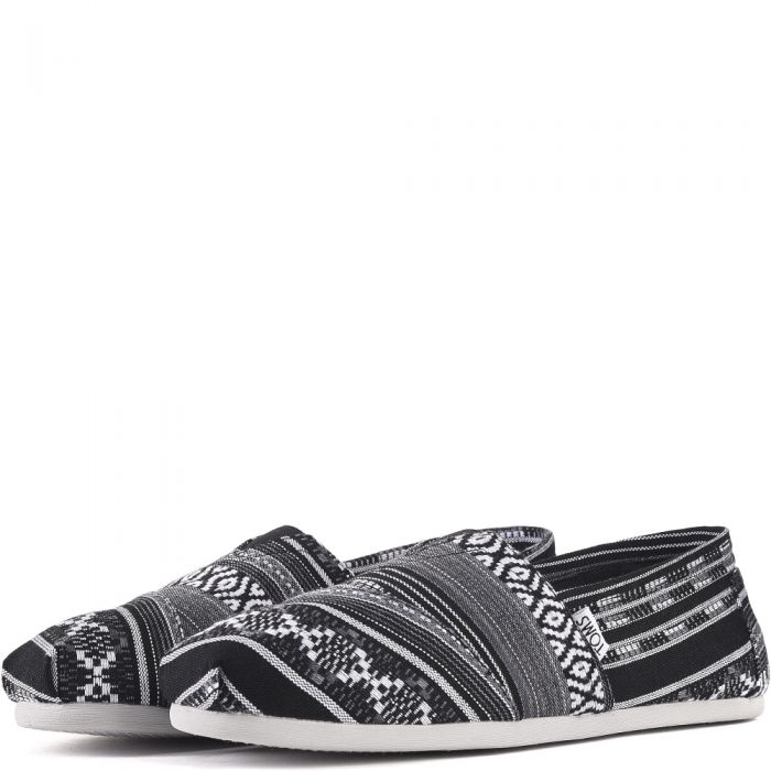 Toms for Men: Classic Black/White Woven Linear Cultural Flats