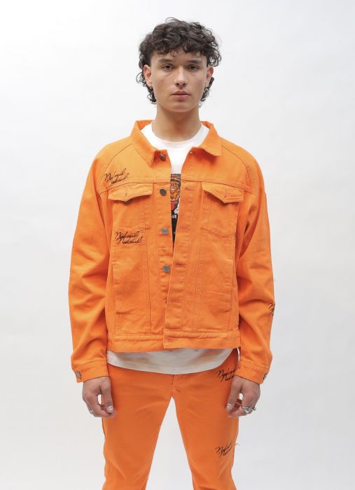 Orange Denim Jacket Mens, Mens Orange Jeans Jacket