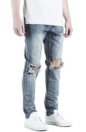 The Vinny Knee Ripped Washed Denim Jeans in Vintage Blue