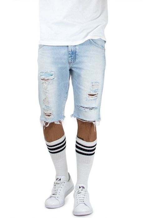 The Light Stonewashed Ripped Jean Shorts in Blue