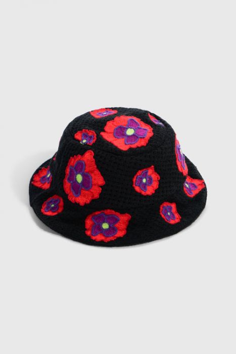 HIDEOUT Opium Poppy Flower Crochet Bucket Hat THC-OP-OP-BLACK