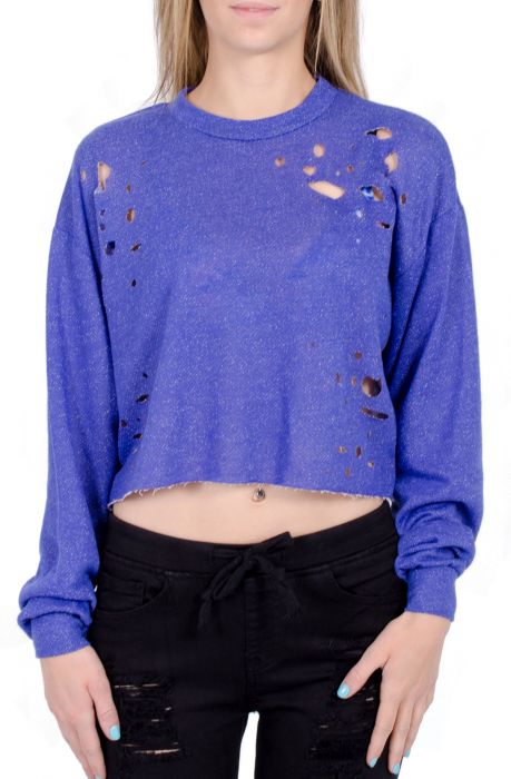Daphne Distressed Crop Sweater in Blue