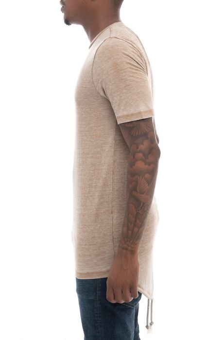 The IGNIS Burnout Elongated Fishtail Tee in Tan