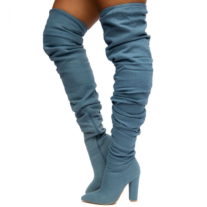 BAMBOO Madam-18 Thigh High Denim Boots JPM MADAM-18S/BLUNM