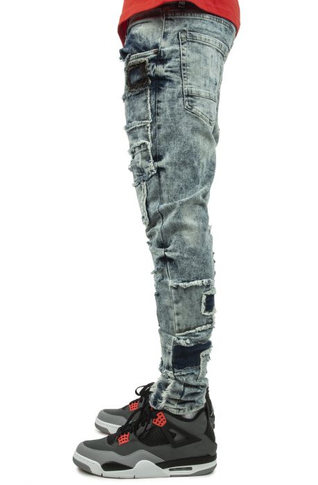 DRVN Denim NYC Patchwork Distressed Jean BT21307-BLU - Karmaloop