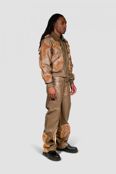 Faux Fur Vegan Leather Camouflage Jacket