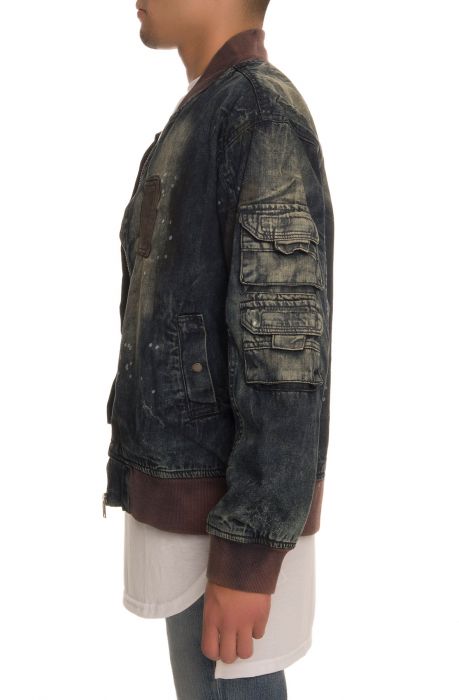 The Dante Destroyed Denim Bomber in Distressed Blue Distressed Blue