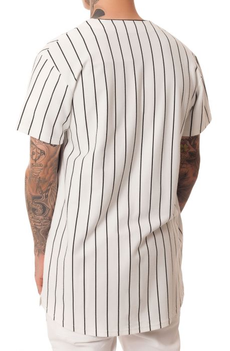 The Pinstripe Baseball Jersey in White and Black
