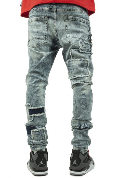 DRVN Denim NYC Patchwork Distressed Jean BT21307-BLU - Karmaloop