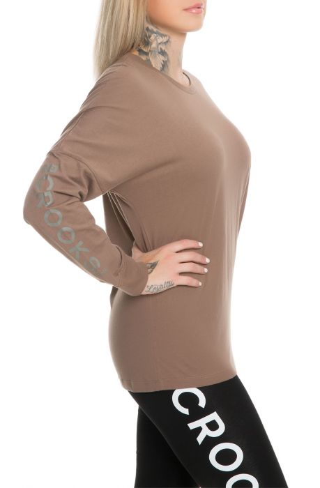 The Knit Dolman Sleeve Top - Crooks Femme in Dark Taupe