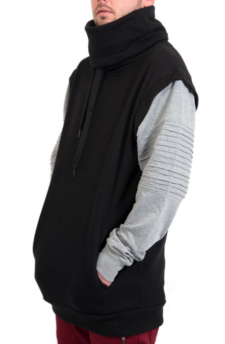 Fleece Biker Funnel Neck Sweater in Black