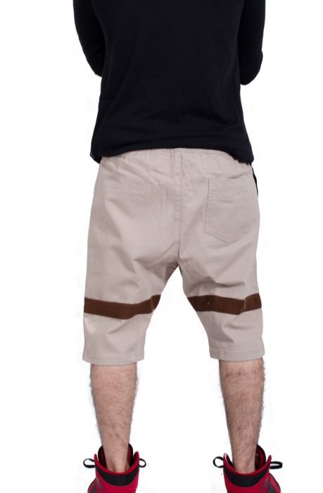 Drop Crotch Twill Jogger Shorts in Khaki