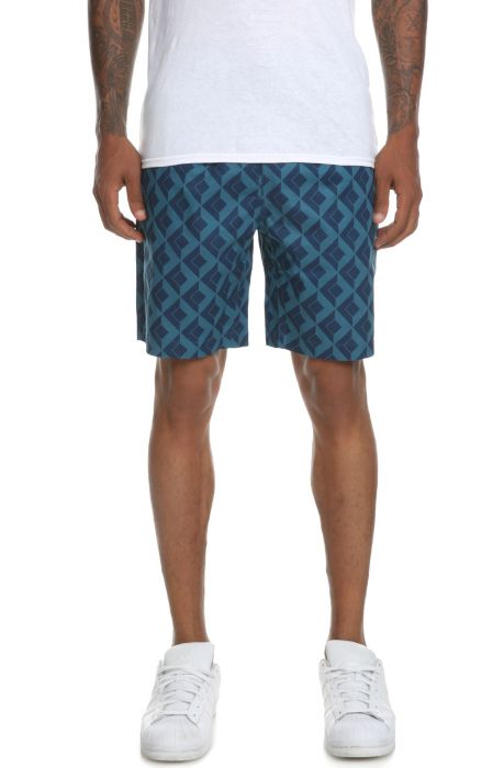 The Diamond Tile Belted Shorts in Navy