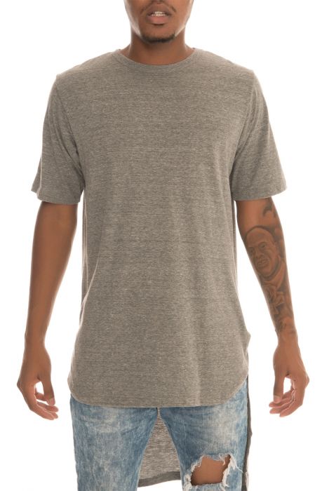 the Super Long Line Tall drop tail Tee in Dark Grey