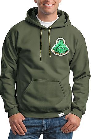The Buddha Patch Pullover Hoodie in Olive Green