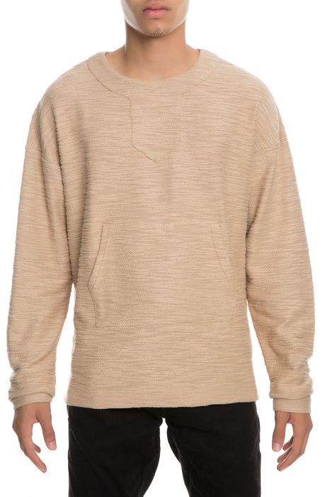 The Keyon Bib Collar Steppe Hem Sweater in Marled Tan
