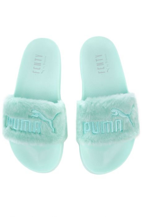 The Puma x Fenty Fur Slides in Bay and Puma Silver