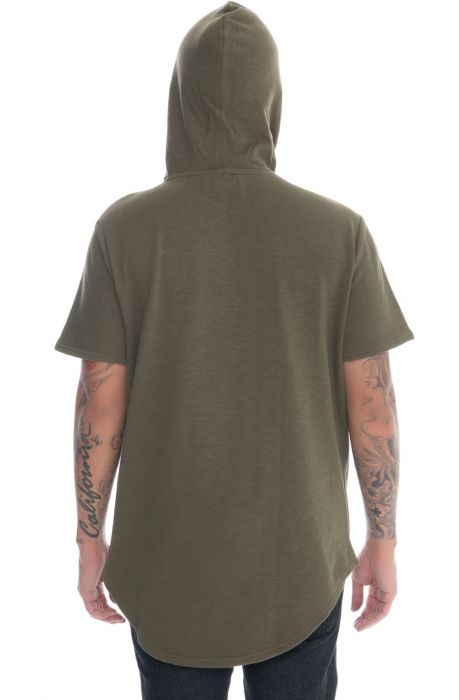 The SS Curved Hem Quarter Zip Hoodie in Olive