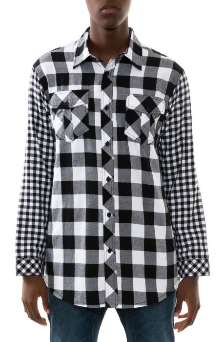 The Elongated Buffalo Plaid Zip Shirt in White and Black