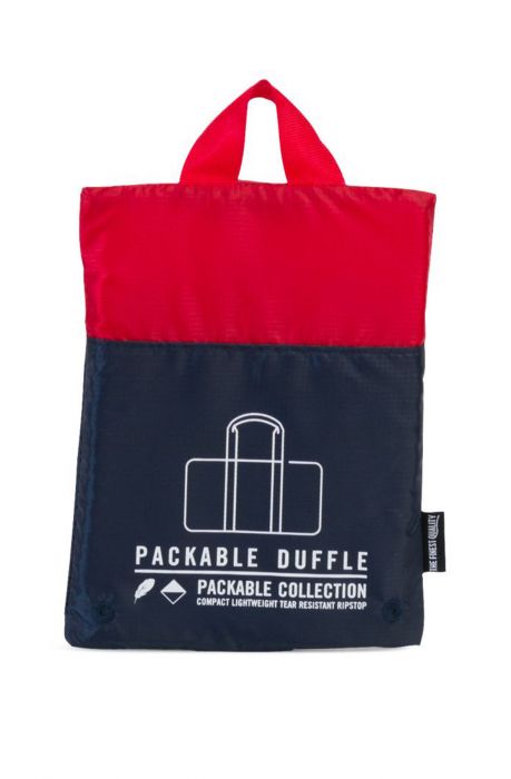 The Packable Duffle in Navy and Red