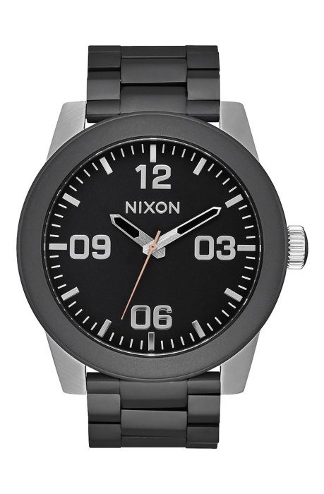 The Corporal Sterling Silver Watch in Black and Steel