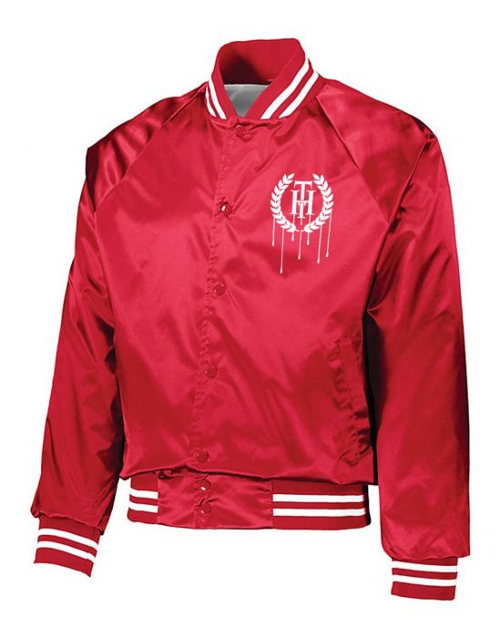 THE HIDEOUT CLOTHING Dripping Bomber Jacket HDTCLTHNG-485B37-REDWHITE ...