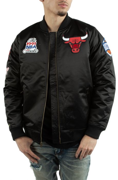 Men's Bomber New Era NBA Satin Bomber Chicago Bulls Black
