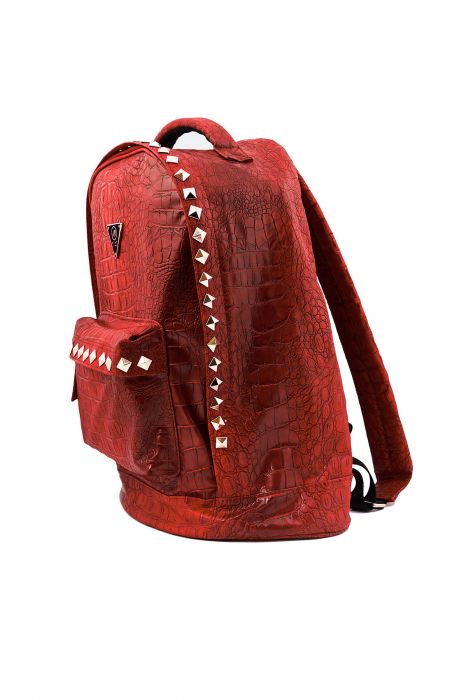 Mint Crocodile Stud Backpack Red