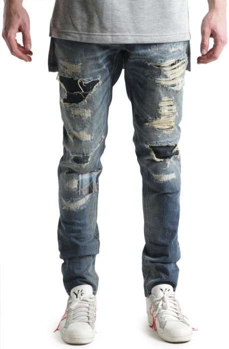 EMBELLISH The Corniche Patchwork Distressed Denim in Blue Wash ...