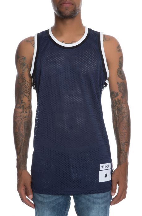 The Finish Line Checkered Basketball Jersey in Navy & White
