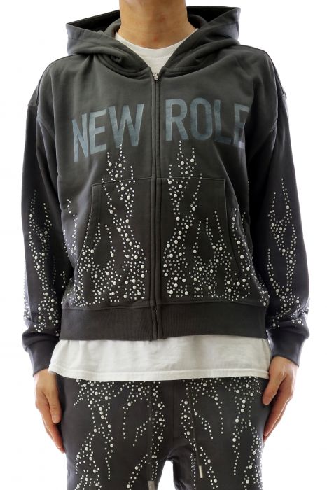 CINDER French Terry Long Sleeve Crop Top Full Zip Hoodie